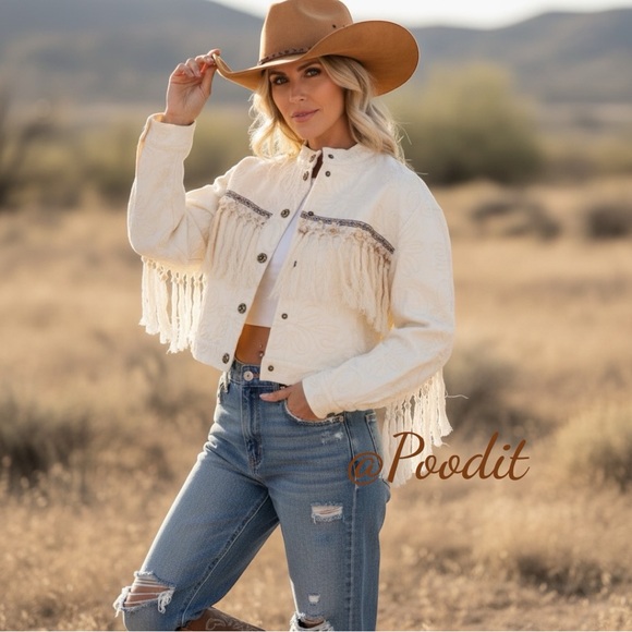 Galita Jackets & Blazers - GALITA cream western vibes crop embellished jacket Small